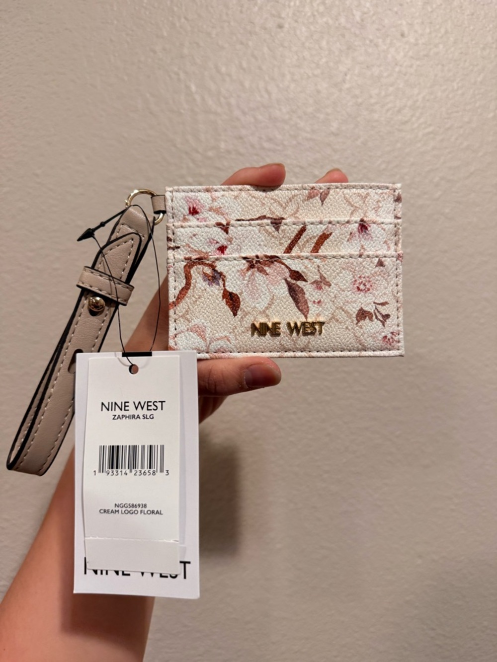 Nine West Cream Floral Card Case with Wristlet